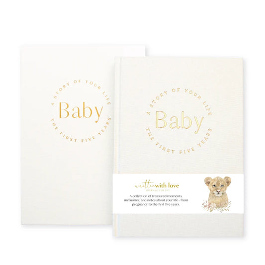 Baby Memory Book with Keepsake Box – Classic White Linen
