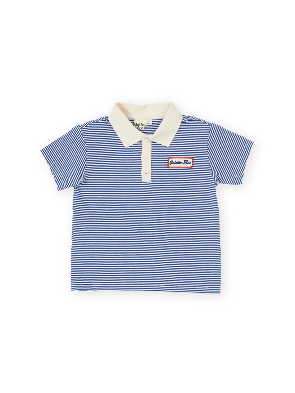 Navy Stripe Logo Polo Top