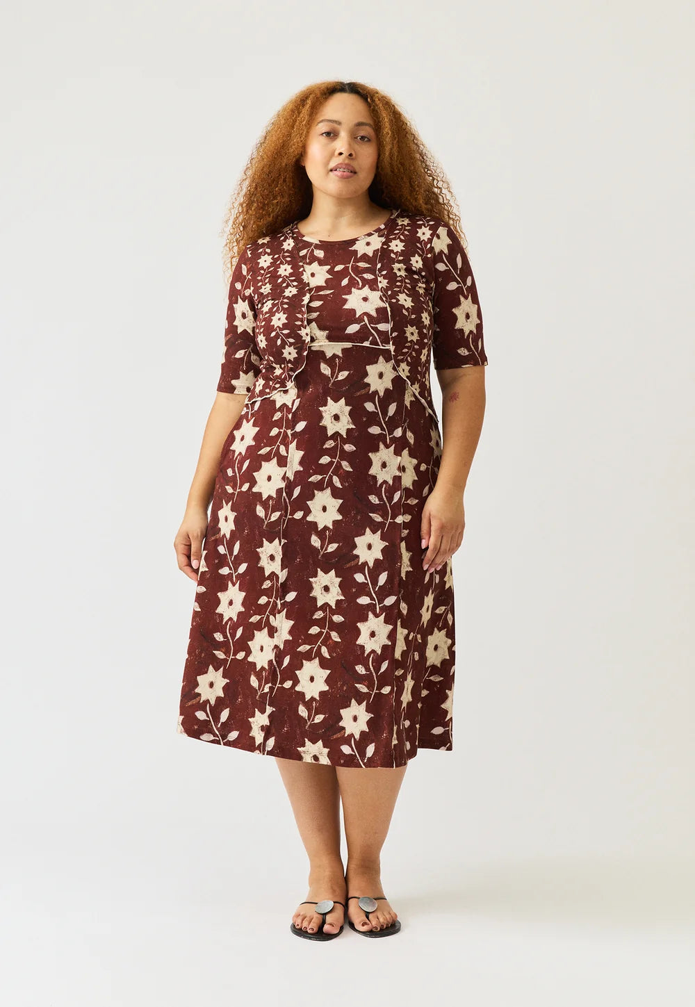 Nancybird Reyes Short Sleeve Dress - Ochre Flower