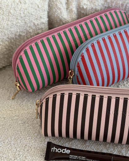 Louenhide Jayne Stripe Makeup Bag - Green/Bubblegum Pink