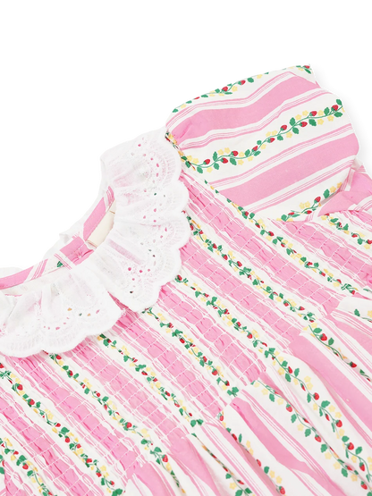 Antique Stripe Strawberry Flo Smocked Dress