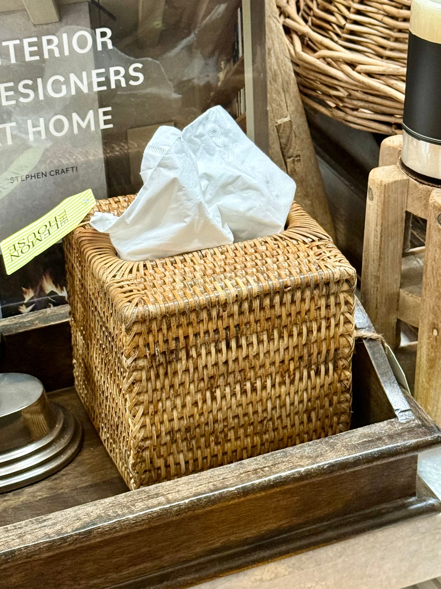 Rattan Tissue Box Cover - Square