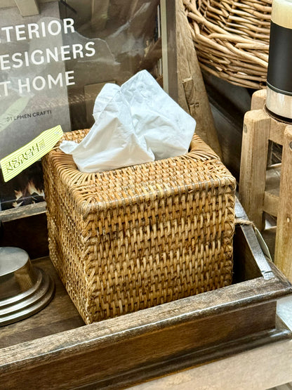 Rattan Tissue Box Cover - Square