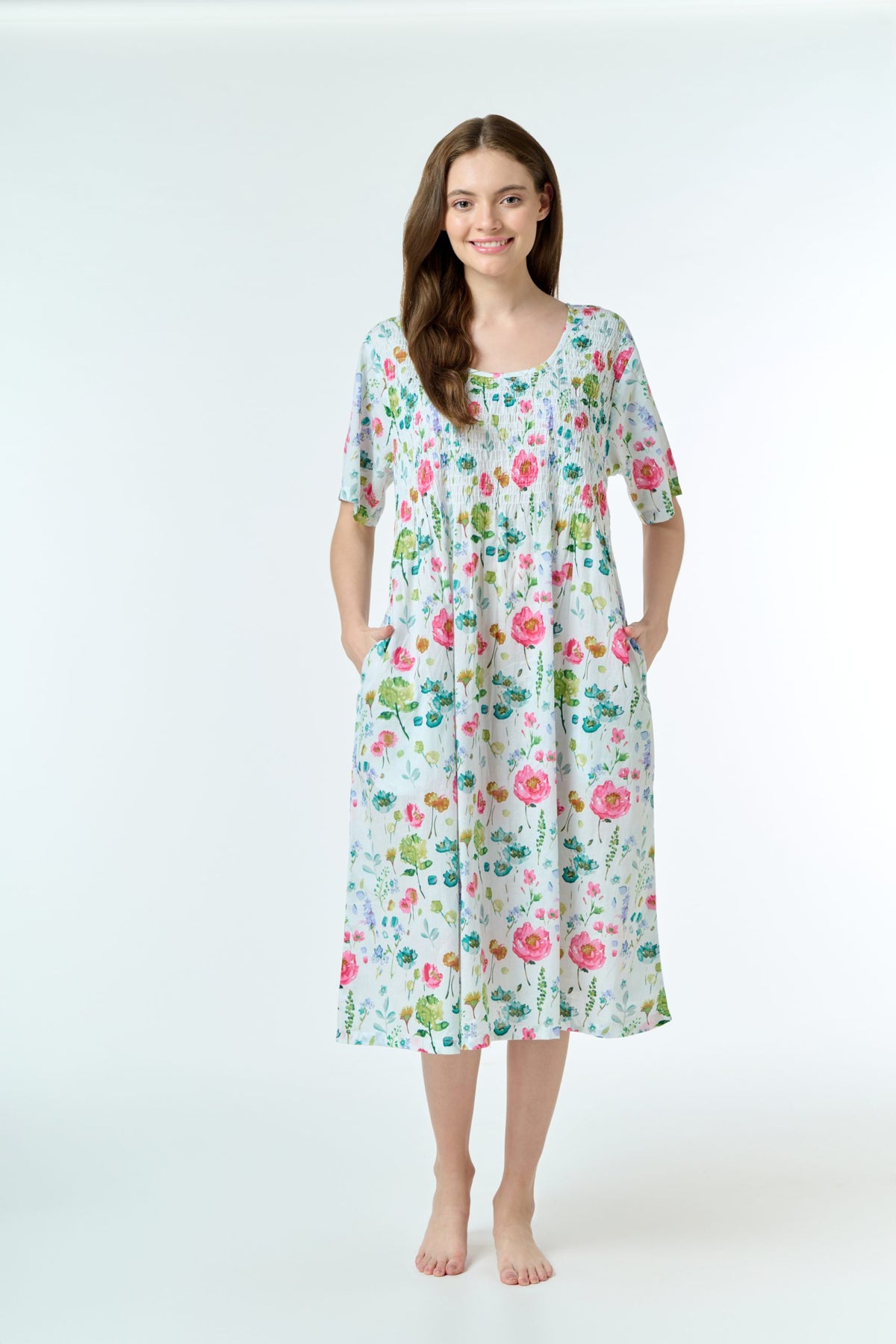 Arabella Shirred Bodice Short Sleeve Nightie