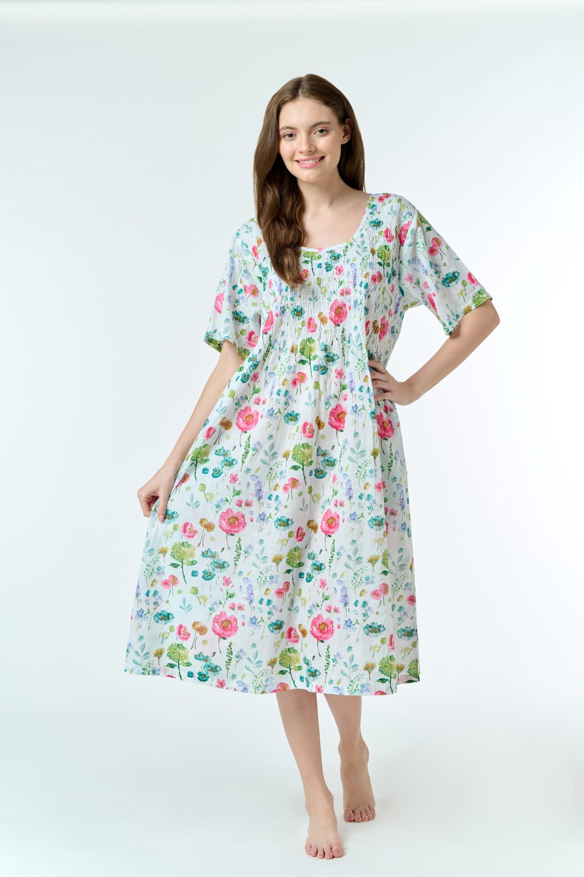 Arabella Shirred Bodice Short Sleeve Nightie