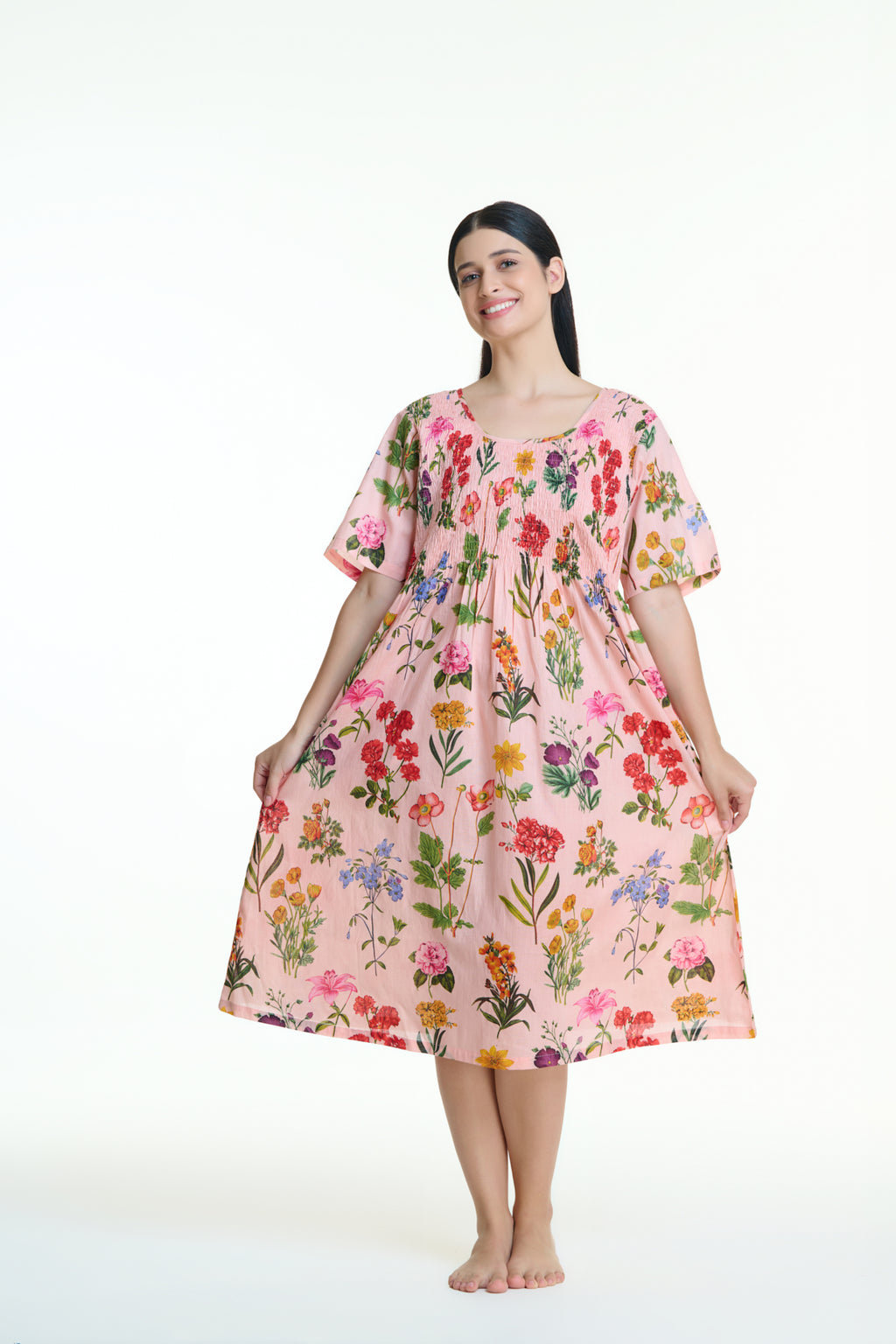 Arabella Shirred Bodice Short Sleeve Nightie