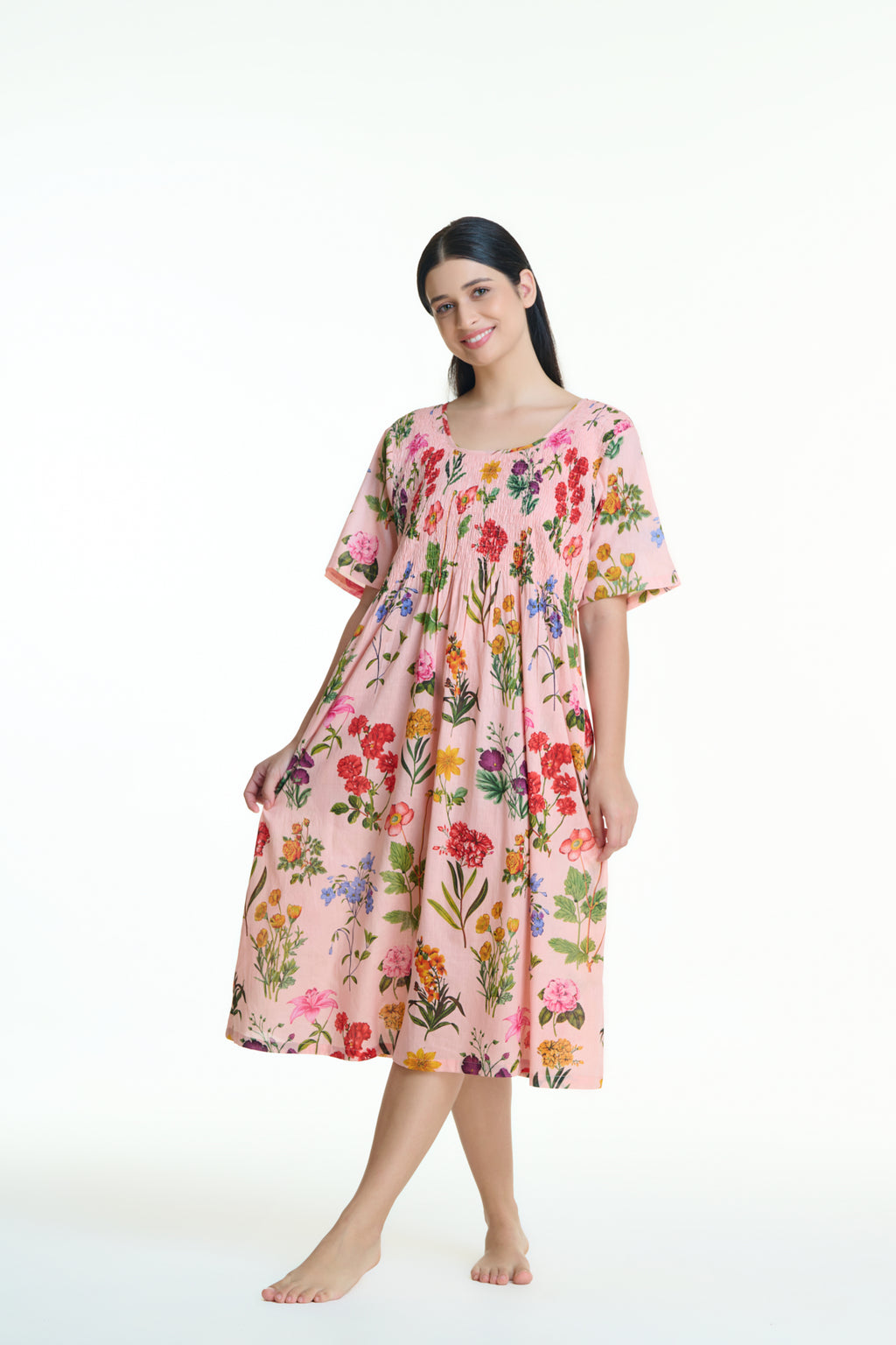 Arabella Shirred Bodice Short Sleeve Nightie