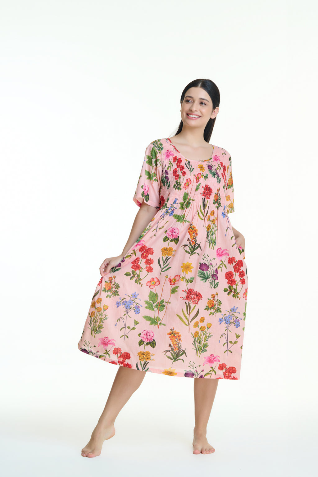 Arabella Shirred Bodice Short Sleeve Nightie