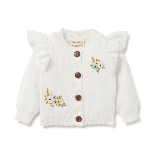 Aster & Oak Pointelle Knit Cardigan - White