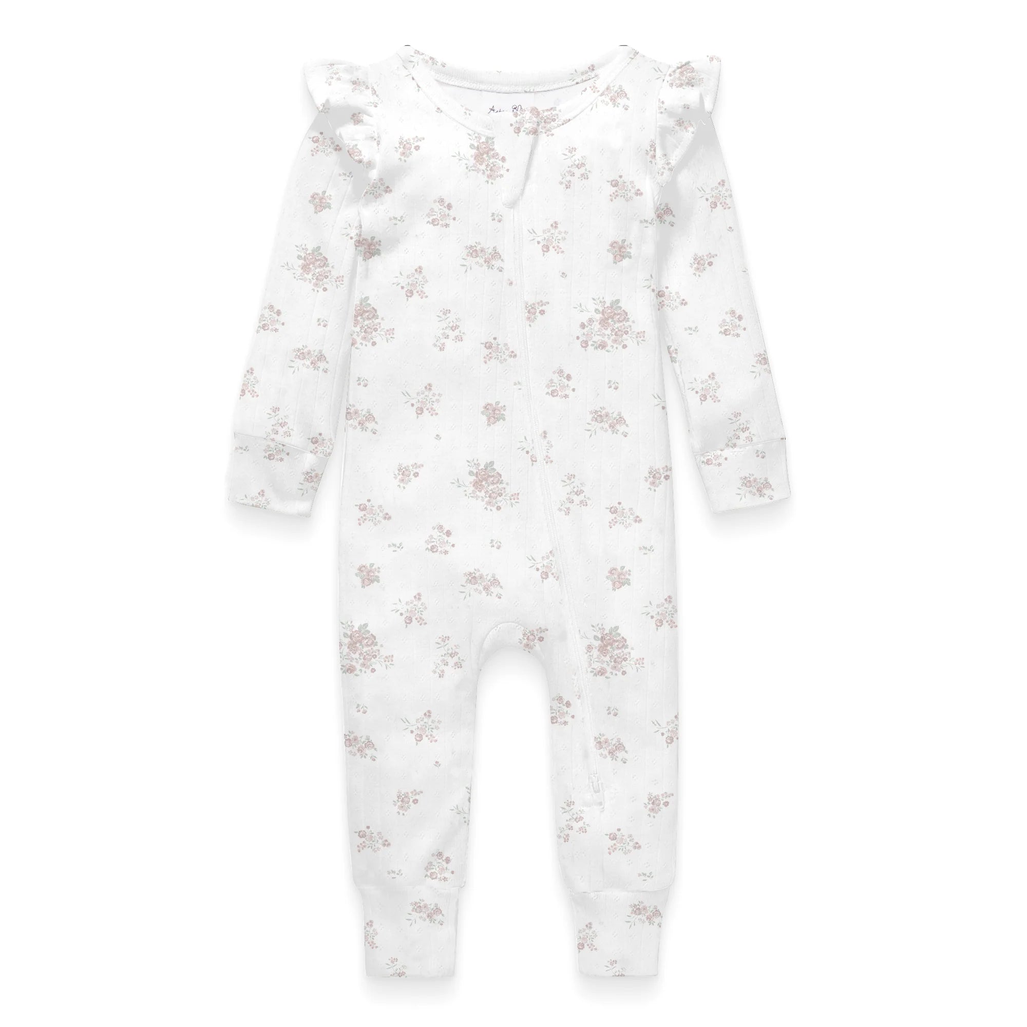 Aster & Oak Posie Floral Pointelle Zip Romper