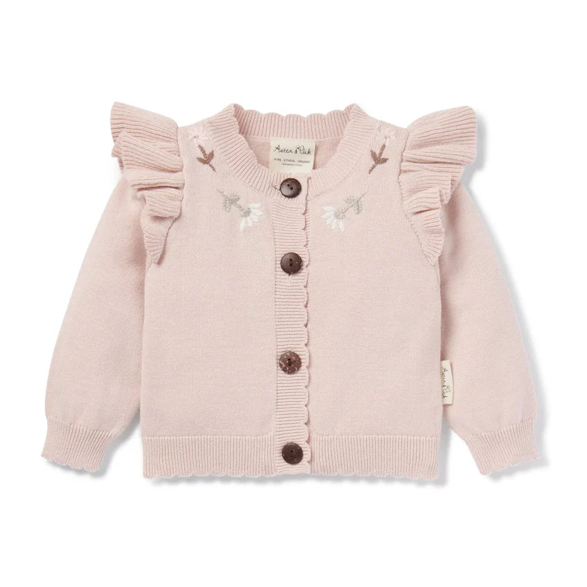Aster & Oak Blush Ruffle Knit Cardigan