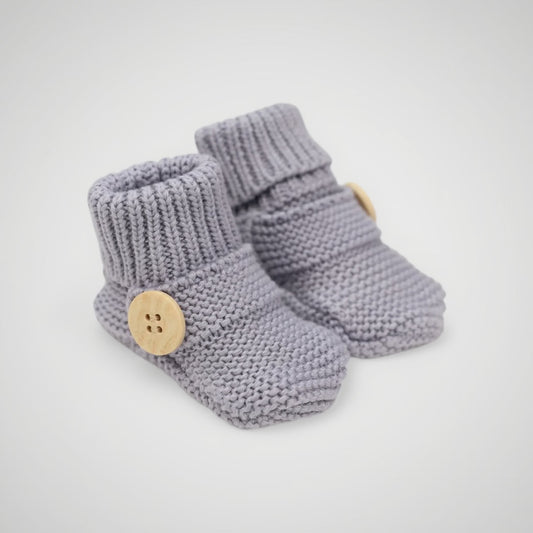 Cotton Knit Button Bootie with Gift Box - Dusty Blue
