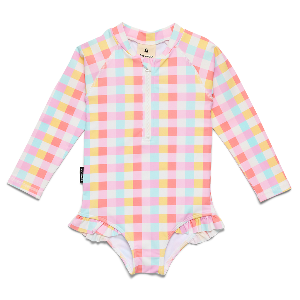 Crywolf Long Sleeve Swimsuit Pop Gingham - front
