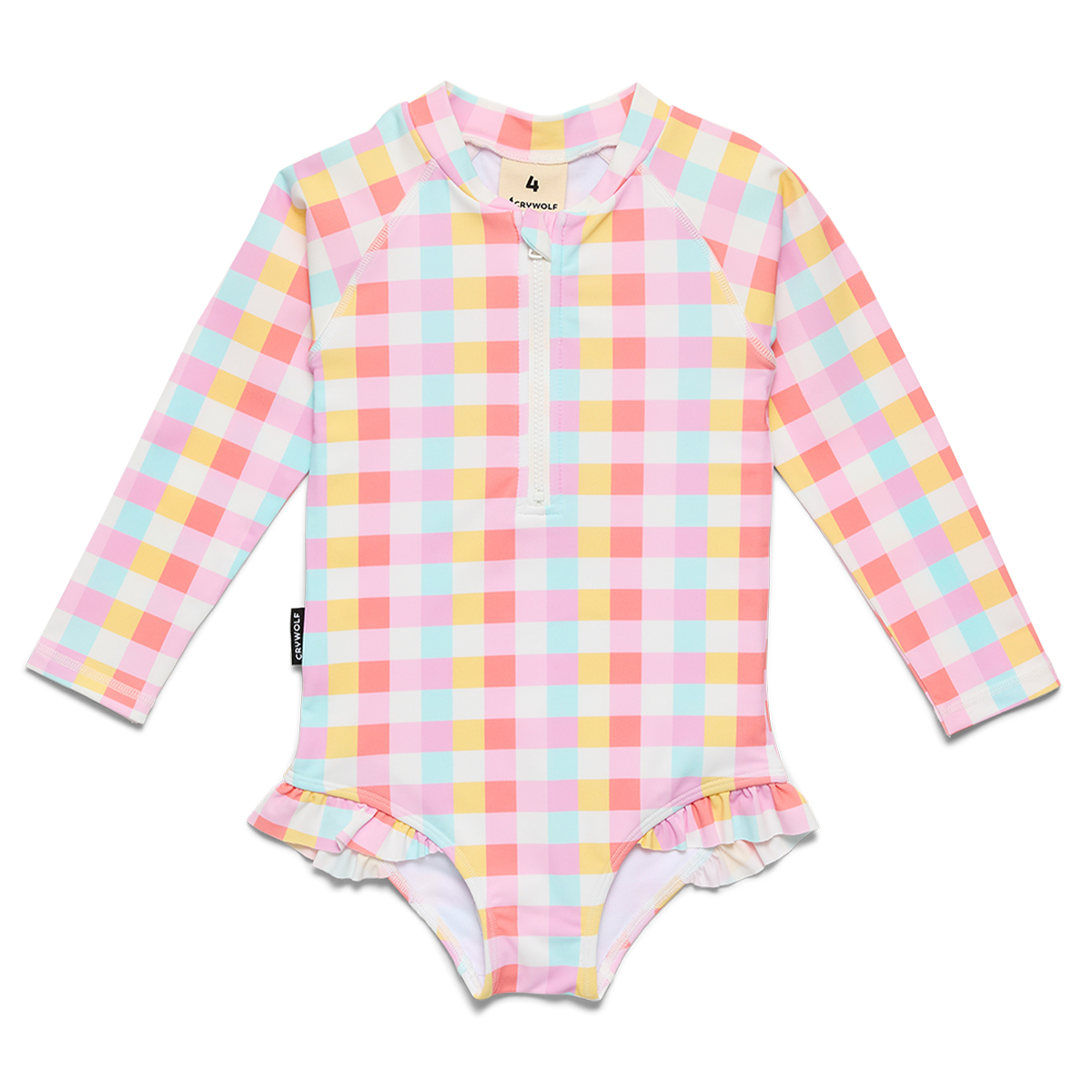 Crywolf Long Sleeve Swimsuit Pop Gingham - front