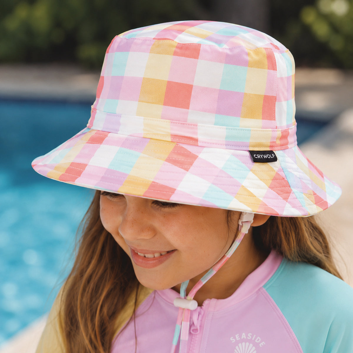 Crywolf Swim Bucket Hat Pop Gingham campaign