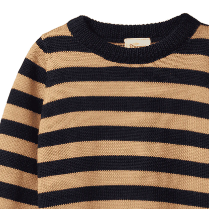Merino Knit Pullover - Navy & Caramel
