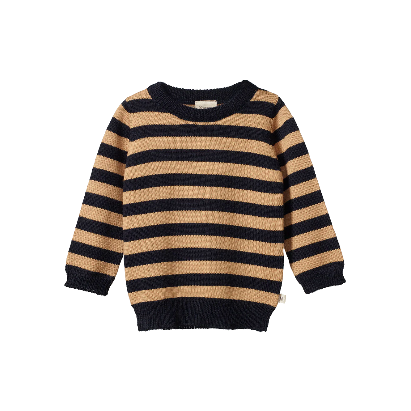 Merino Knit Pullover - Navy & Caramel