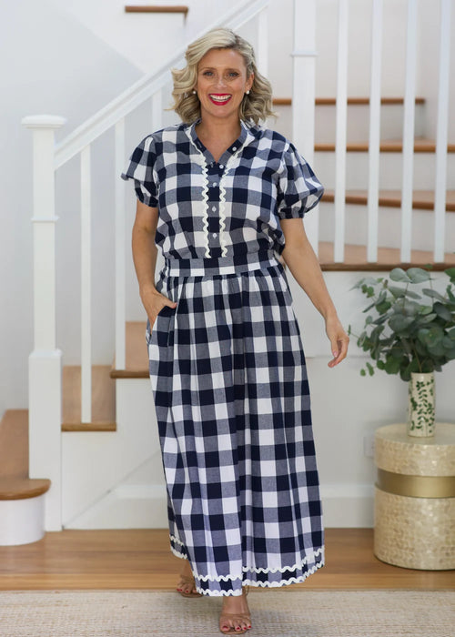 Liv & Milly Emma Skirt- Navy & White Gingham