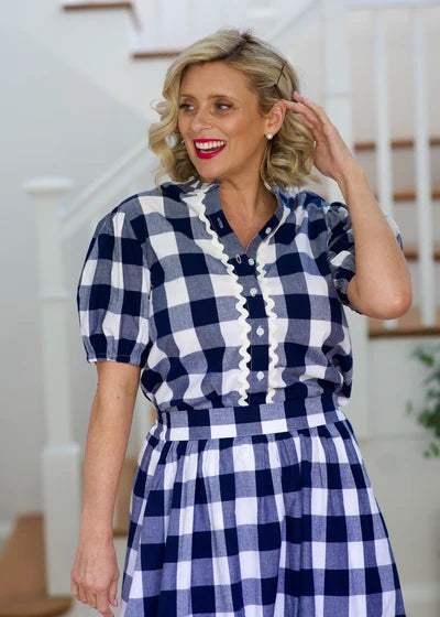 Liv & Milly Emma Skirt- Navy & White Gingham