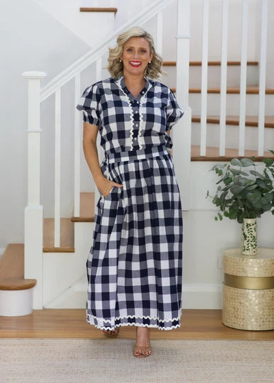 Liv & Milly Emma Skirt- Navy & White Gingham