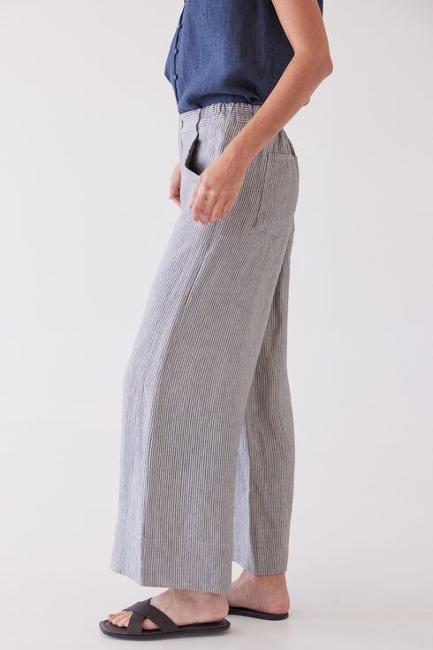 Eva's Sunday Bowie Wide Leg Pant - Chambray Stripe