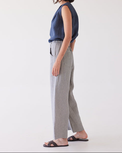 Eva's Sunday Bowie Wide Leg Pant - Chambray Stripe
