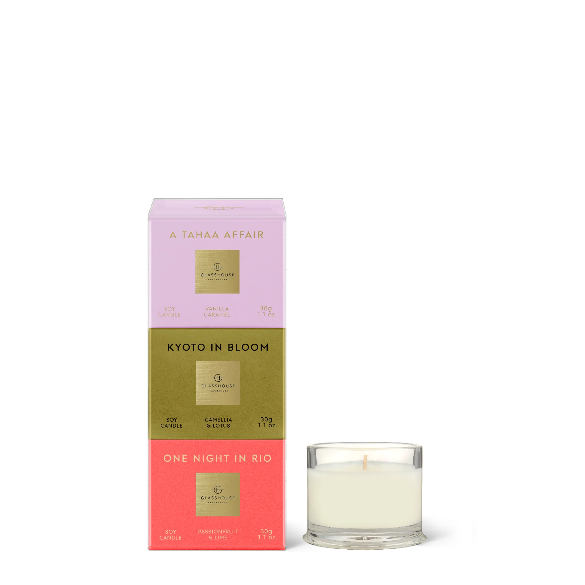 Glasshouse Candle Trio- 3 x 30g Soy Candles