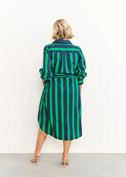 Liv & Milly Maddie Dress - Navy / Green Stripes