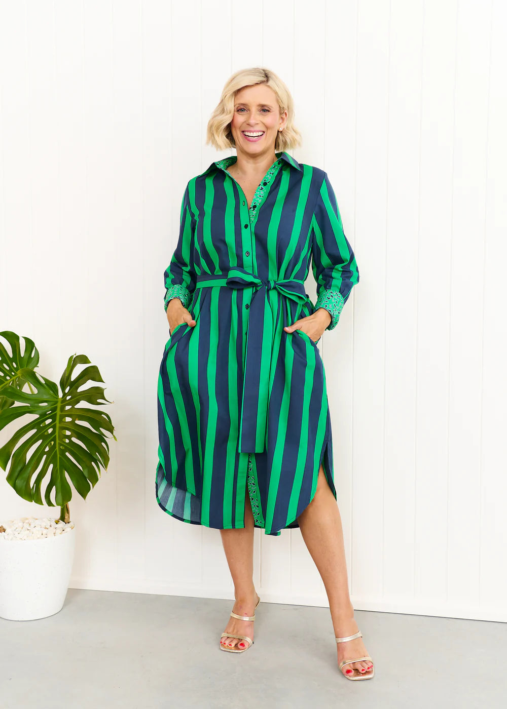 Liv & Milly Maddie Dress - Navy / Green Stripes