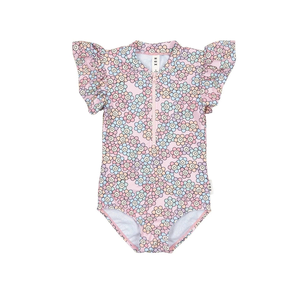 Huxbaby Rainbow Daisy Frill Swim Zipsuit