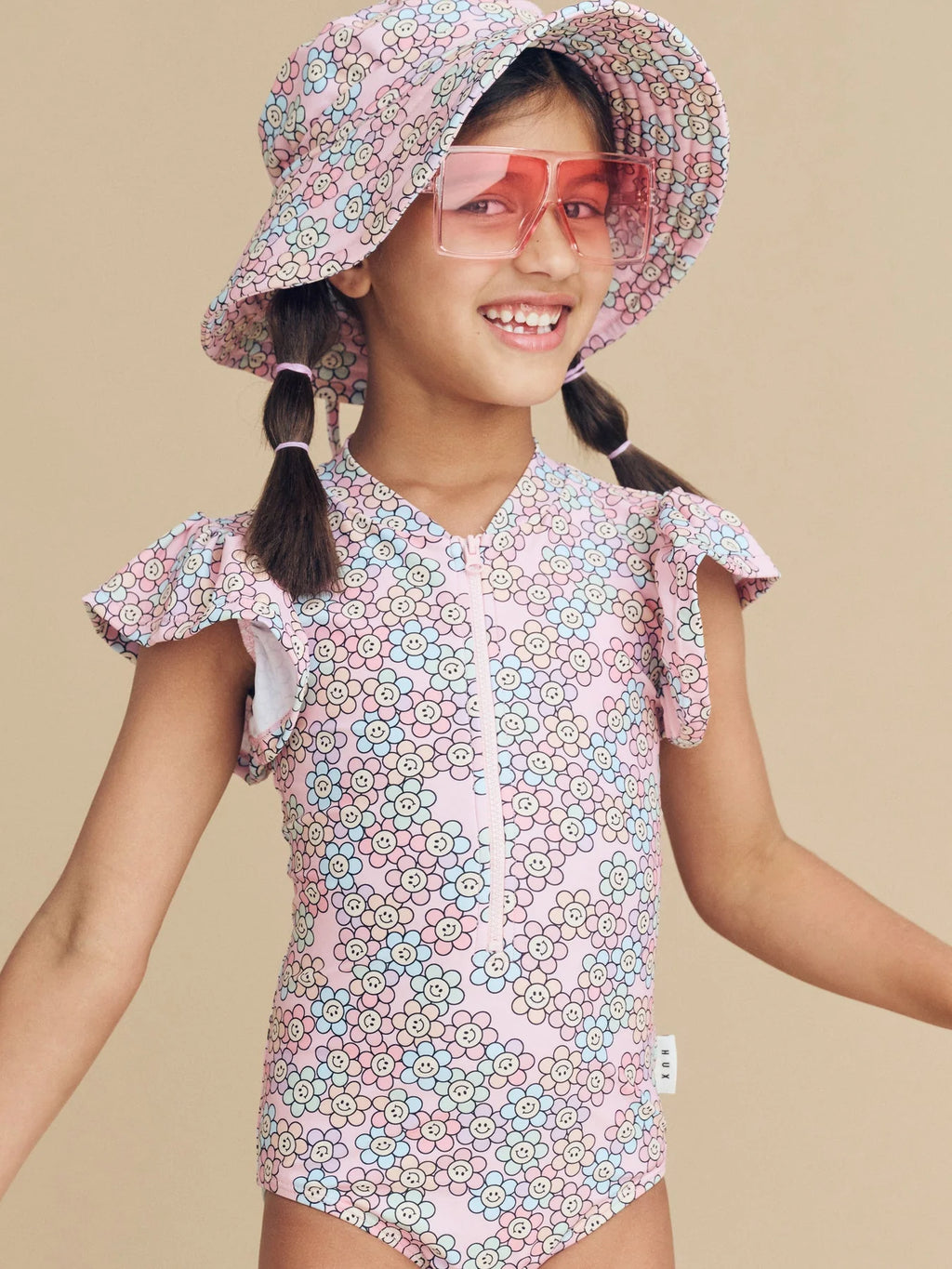 Huxbaby Rainbow Daisy Frill Swim Zipsuit
