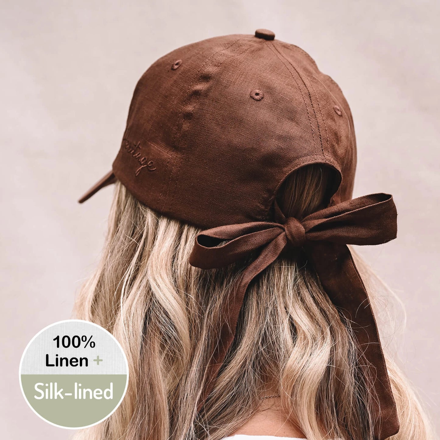 Silk lined Linen Bow Tie Cap - Espresso