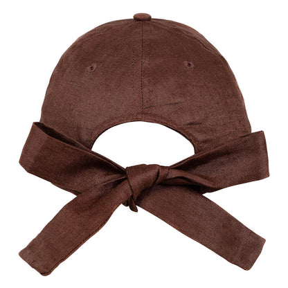 Silk lined Linen Bow Tie Cap - Espresso