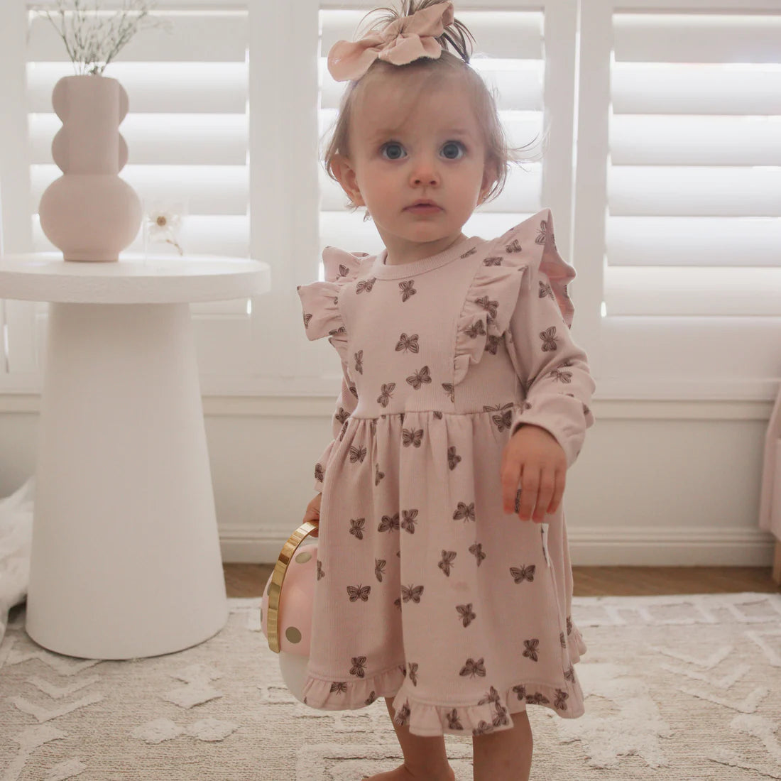 Aster & Oak Butterfly Rib Ruffle Dress