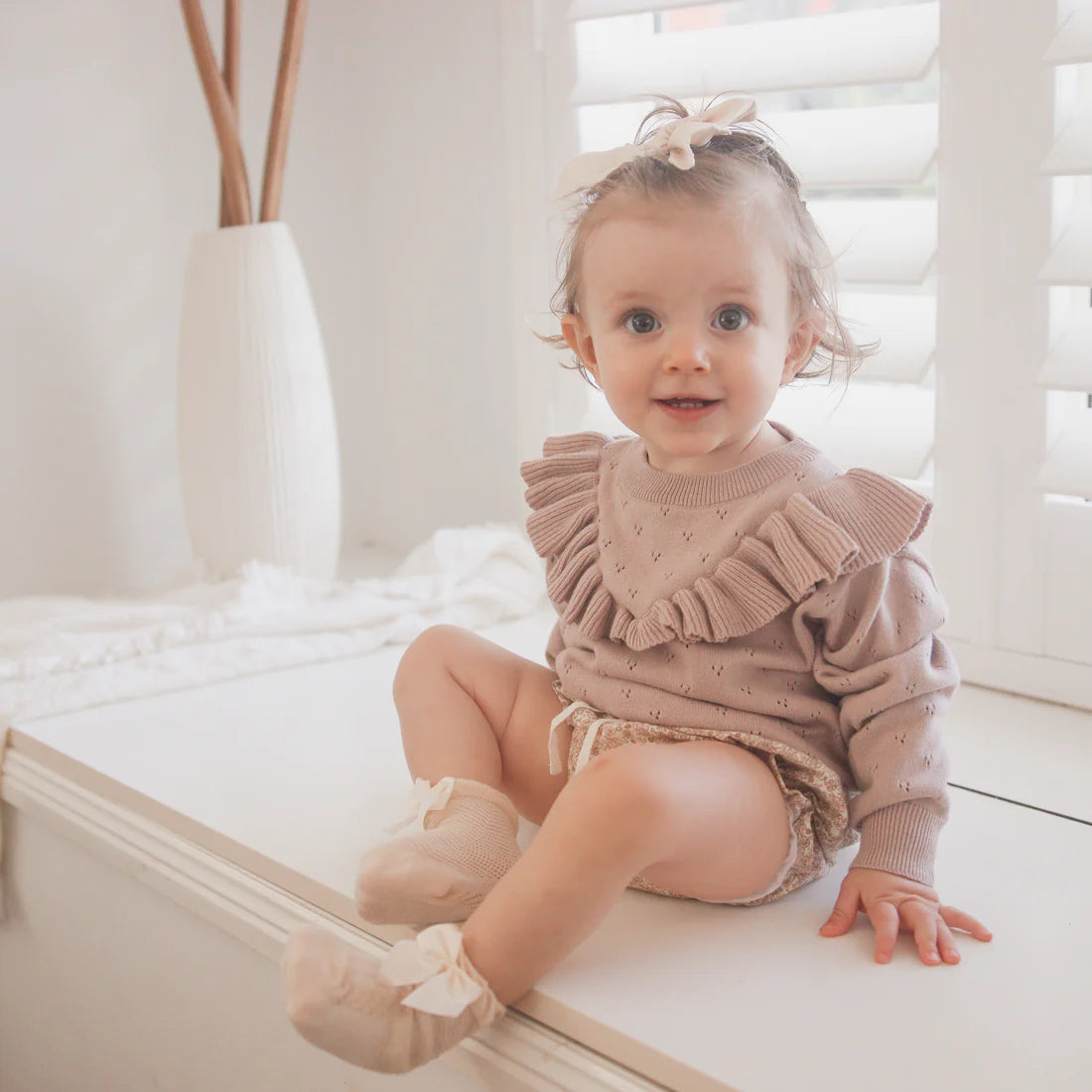 Aster & Oak Wild Rose Pointelle Ruffle Knit Jumper