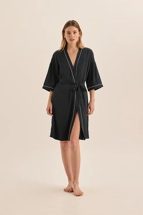 Gingerlilly Lacey Navy Satin Robe