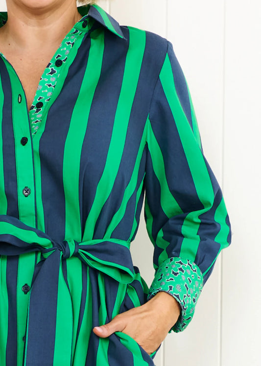 Liv & Milly Maddie Dress - Navy / Green Stripes