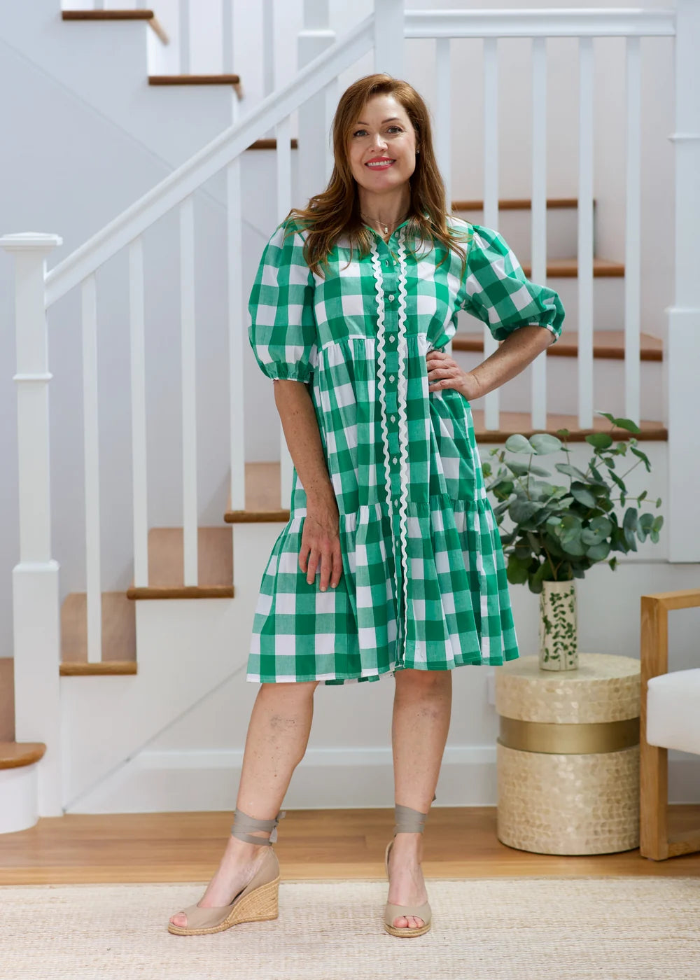Liv & Milly Melody Dress - Green & White Gingham