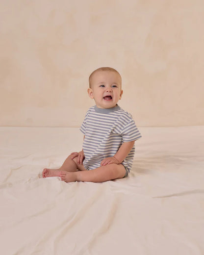 Relaxed Bubble Romper | Blue Stripe
