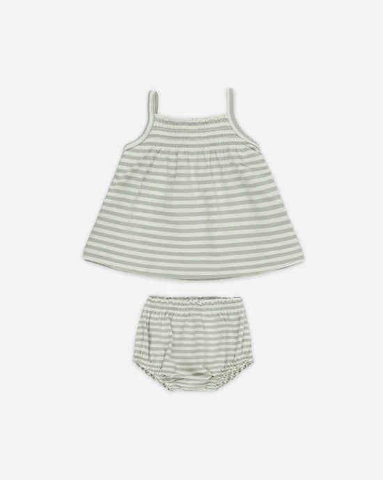 Smocked Tank + Bloomer Set | Sage Stripe