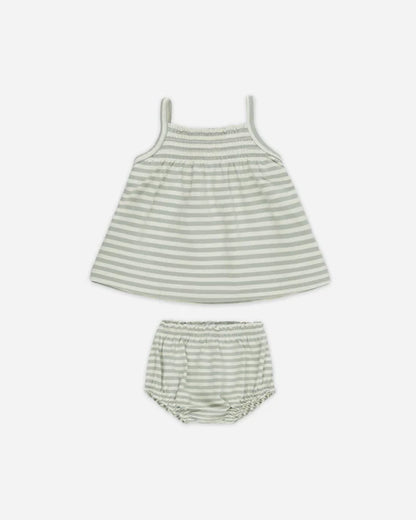 Smocked Tank + Bloomer Set | Sage Stripe