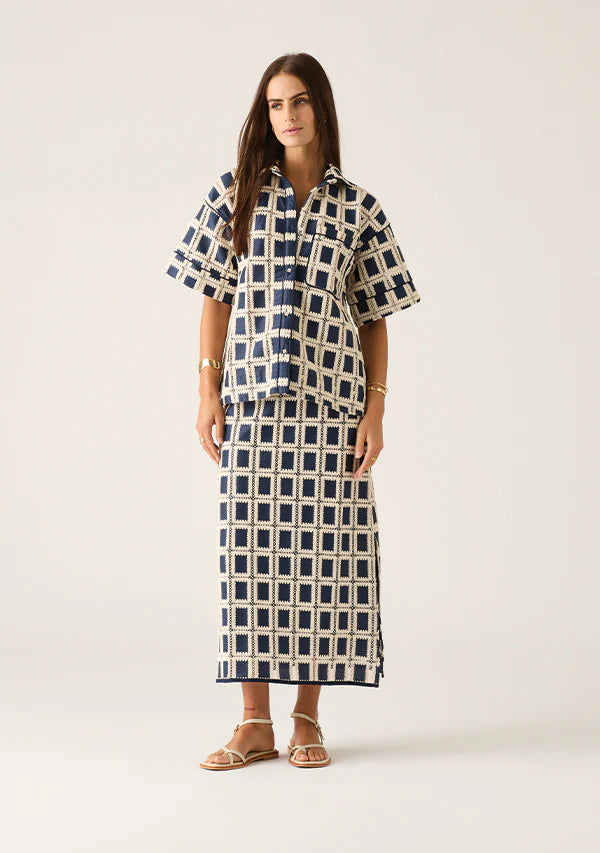 Lara Crochet Shirt | Navy