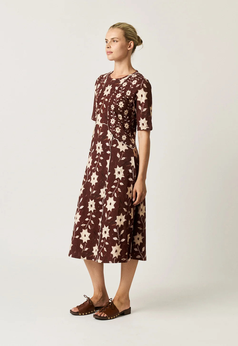 Nancybird Reyes Short Sleeve Dress - Ochre Flower