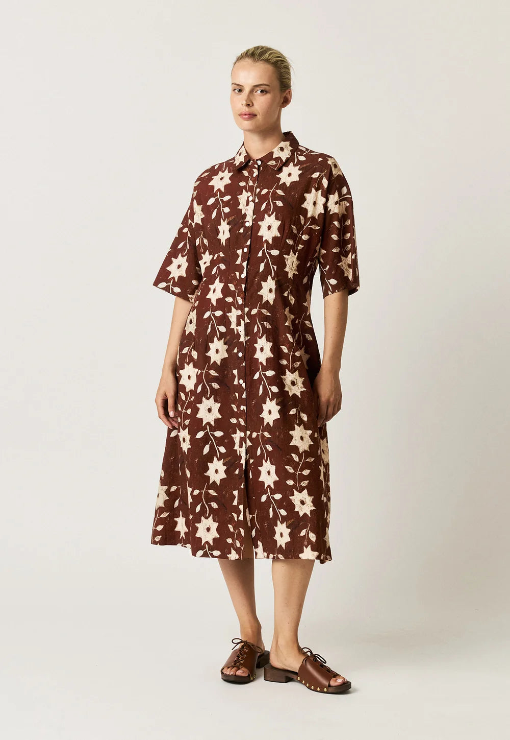 Nancybird Paloma Short Sleeve Dress - Ochre Flower