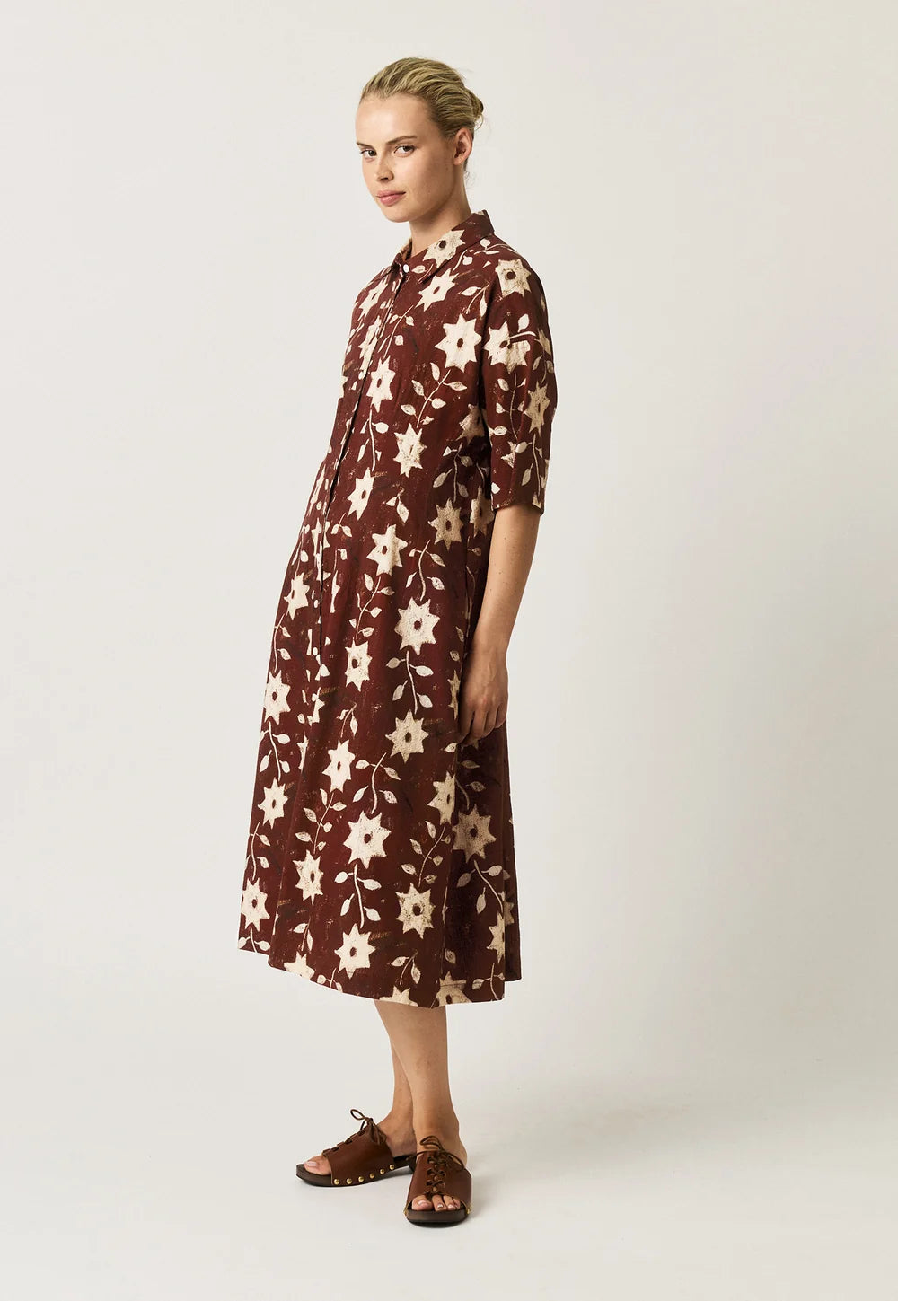 Nancybird Paloma Short Sleeve Dress - Ochre Flower