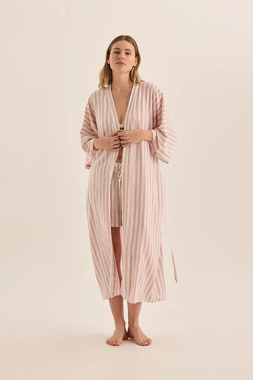 Gingerlilly Sunny Pink Stripe Linen Robe