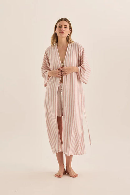 Gingerlilly Sunny Pink Stripe Linen Robe