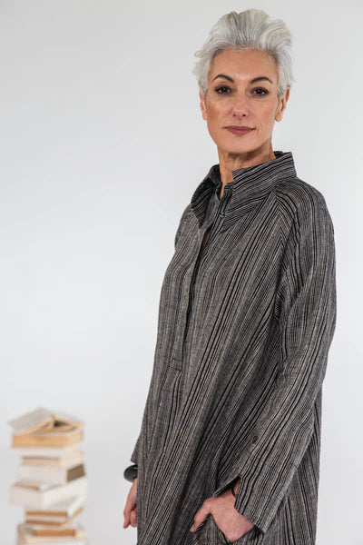 Eva's Sunday Luna Linen Dress - Raven Stripe