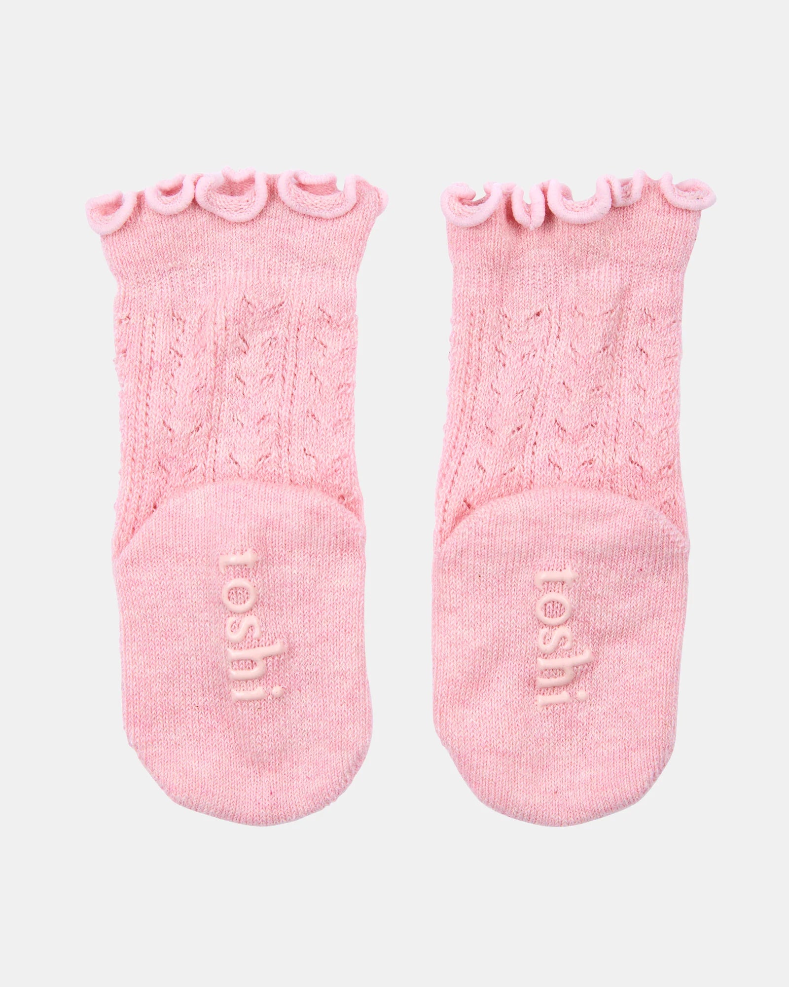 Organic Frilly Lace Knee Socks - Misty Rose