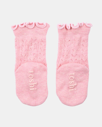 Organic Frilly Lace Knee Socks - Misty Rose
